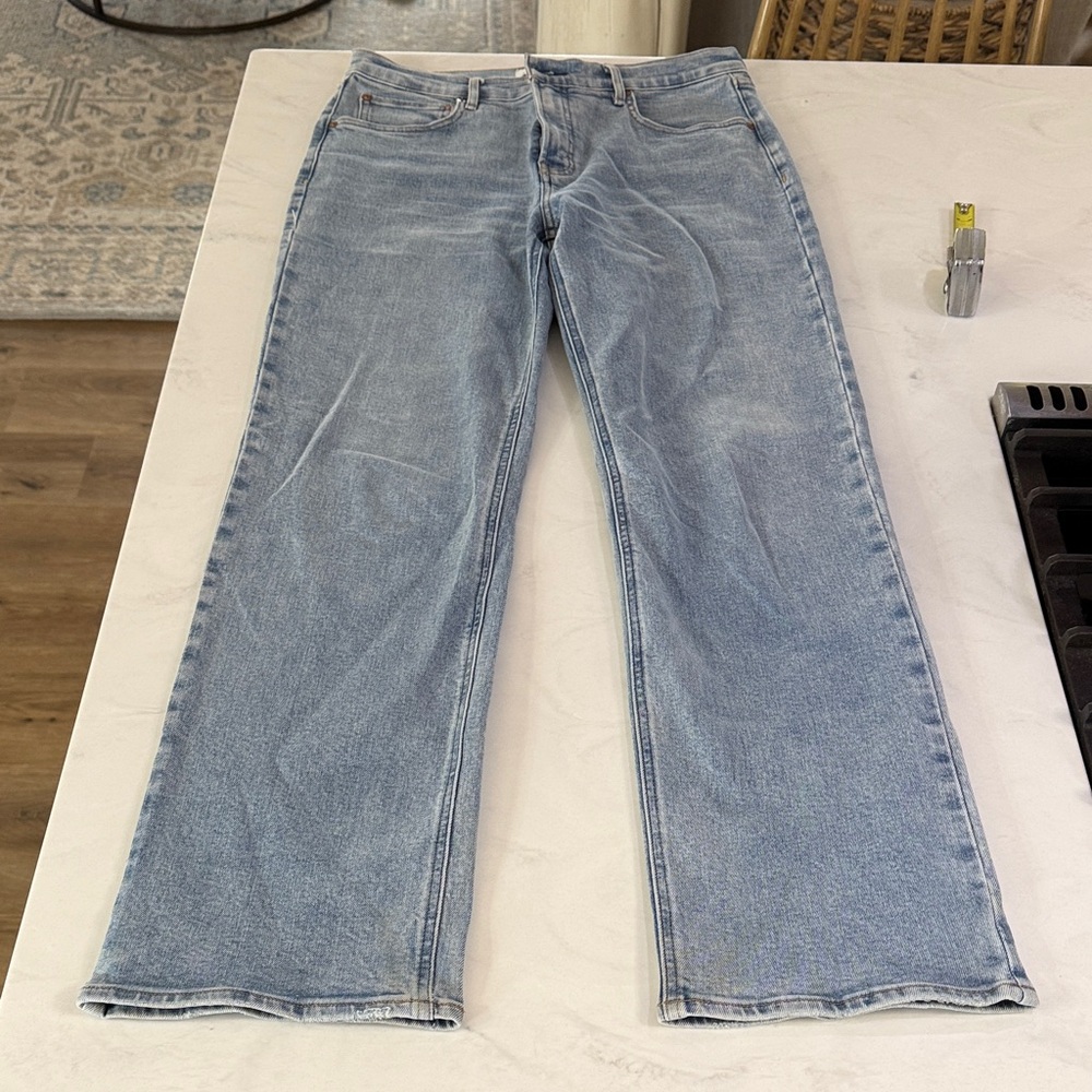 Denim forum Aritzia The 90’s snatched mid-rise straight light wash full length